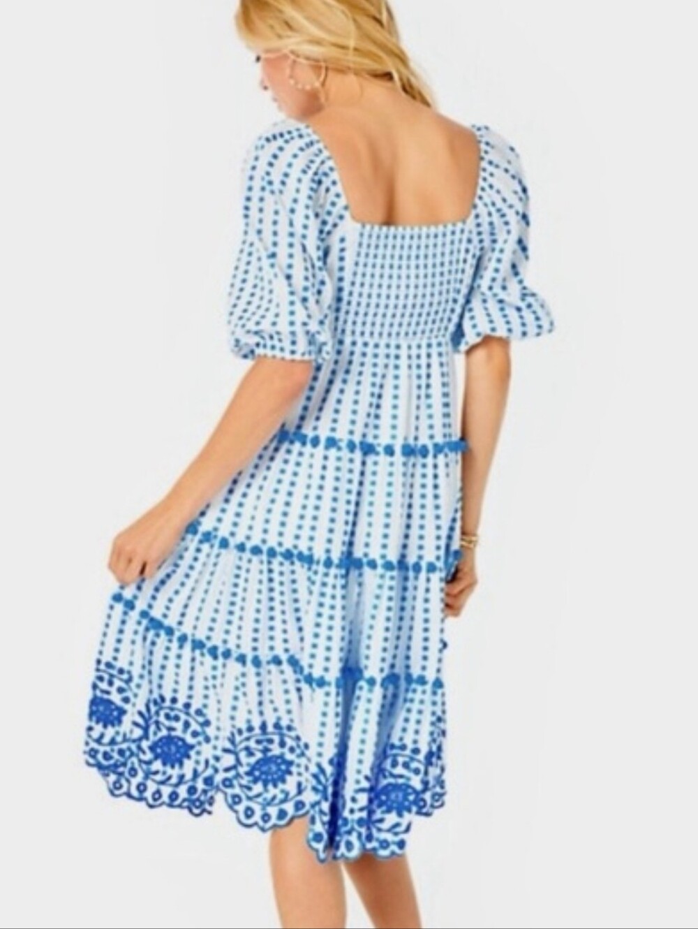 Lilly Pulitzer Sidney Midi Dress Gingham Stripe Jacquard Blue Flare - Picture 2 of 11